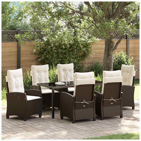 Set da Pranzo per Giardino 7 pcs Marrone polyrattan - Foto 2