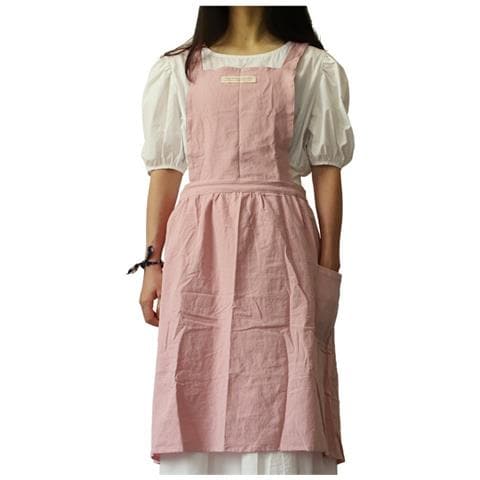 Grembiule In Lino E Cotone - Pettorina Incrociata Sul Retro Per Arte, Caffetteria E Lavoro Pink - Foto 1