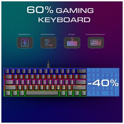 Tastiera Meccanica Cablata A 61 Tasti Con Retroilluminazione Mista - Compatta, Portatile E Personalizzabile Black - Foto 7