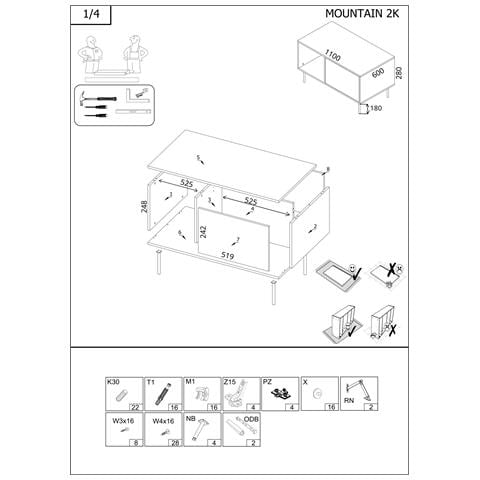 MOUNTAIN 207005 tavolino da caffè, comodino e consolle da soggiorno Tavolo da caffè Forma rettangolare 4 gamba /gambe - Foto 2