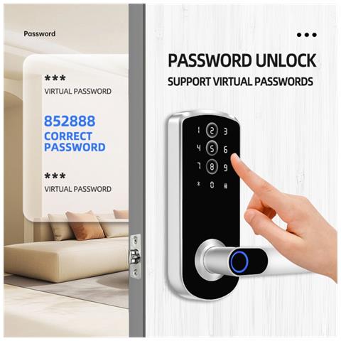 Serratura Intelligente Per Porta Con Impronta Digitale Tuya - Ttlock Bluetooth Biometrica Senza Chiave Per Casa, Appartamento, Hotel, Scuola Black - Foto 2