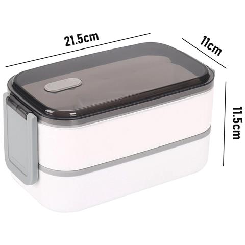 Contenitore Per Alimenti A Doppio Scomparto A 2 Livelli Con Coperchio Ermetico, Bianco / Grigio - Foto 2