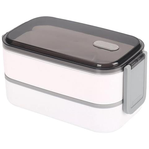 Contenitore Per Alimenti A Doppio Scomparto A 2 Livelli Con Coperchio Ermetico, Bianco / Grigio - Foto 1