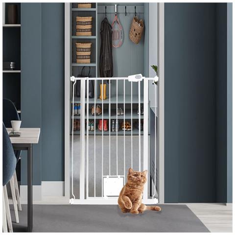Bettacare Cancelletto Per Animali Con Gattaiola Bloccabile, 126.7cm - 134.3cm, Bianco, Altezza Di 104cm - Foto 4
