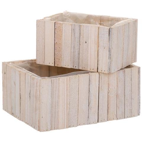 Set Di 2 Cestini Rettangolari In Legno Marrone - Foto 1