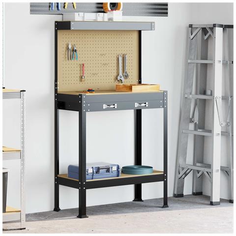 Banco da lavoro con cassetto Nero 81 x 41 x 145 cm - Foto 2