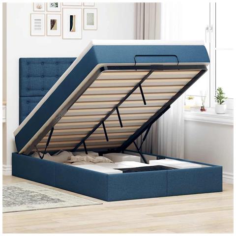 Struttura Letto Pouf con Materasso Blu 120x190 cm in Tessuto - Foto 2