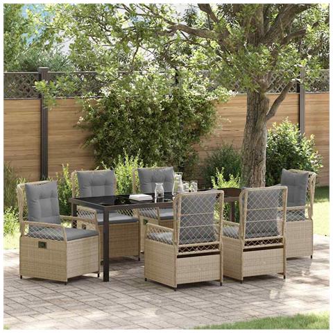 Set da Pranzo per Giardino 7 pcs Beige e Grigio Chiaro - Foto 2