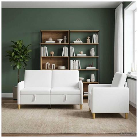 Set di Divani con Storage 2 pcs Bianco Poliestere - Foto 2