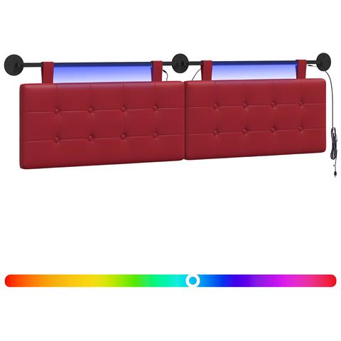 Testiera sospesa Con luce LED Rosso Vino Similpelle - Foto 1