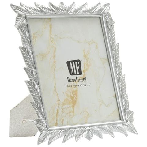 Cornice Portafoto Leavy Silver In Resina Argento Con Foglie 20x25 - Foto 1