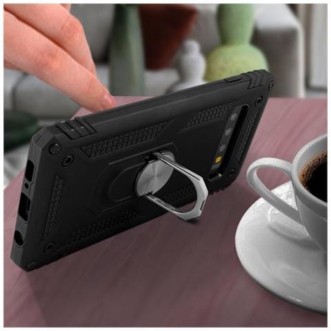 Cover Galaxy S10 Bi-materia Rigida Morbida Anello Magnetico Stand Nero - Foto 5