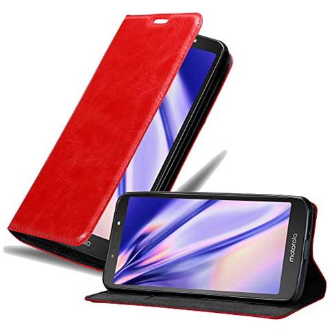 Custodia Compatibile Con Motorola Moto E5 Play In Rosso Mela - Coperchio Protettiva Con Chiusura Magnetica, Funzione Stand E Tasca Per Le Carte - Foto 1