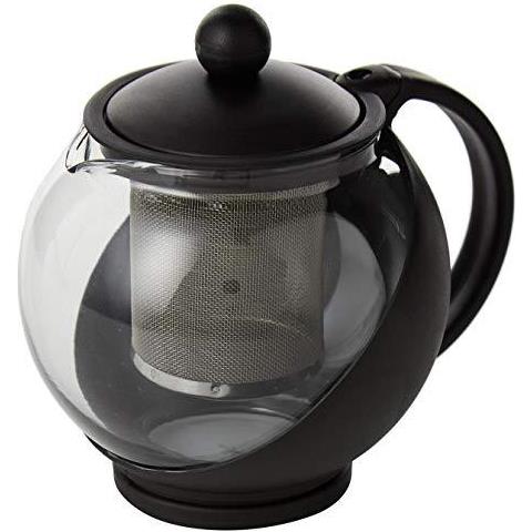 Leaf Cafe Ole Ogni Giorno Rotonda Tea Pot Infusore Carrello Teiera Di Vetro Allentato Nero 700 Ml 24 Oz - Foto 2