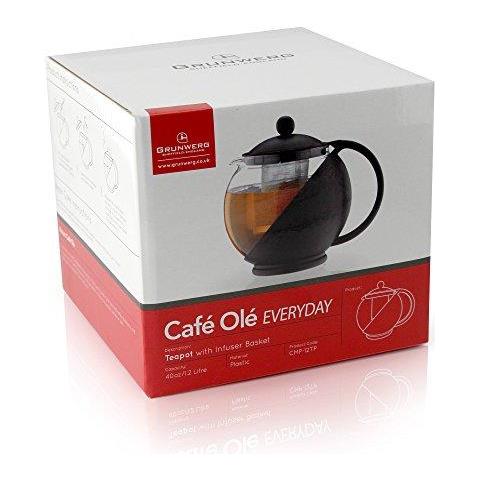 Leaf Cafe Ole Ogni Giorno Rotonda Tea Pot Infusore Carrello Teiera Di Vetro Allentato Nero 700 Ml 24 Oz - Foto 4
