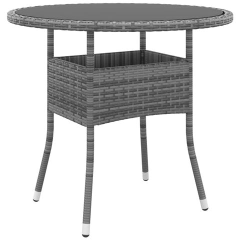 Tavolo Da Giardino Ø80x75cm Vetro Temperato E Polyrattan Grigio - Foto 1
