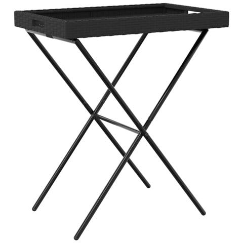 Tavolino Vassoio Pieghevole Nero 65x40x75 Cm In Polyrattan - Foto 2