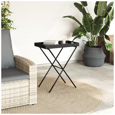 Tavolino Vassoio Pieghevole Nero 65x40x75 Cm In Polyrattan - Foto 3