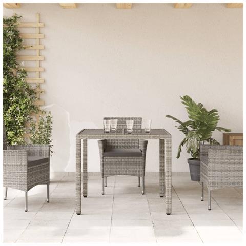 Tavolo Da Giardino Piano In Vetro Grigio 90x90x75 Cm Polyrattan - Foto 3