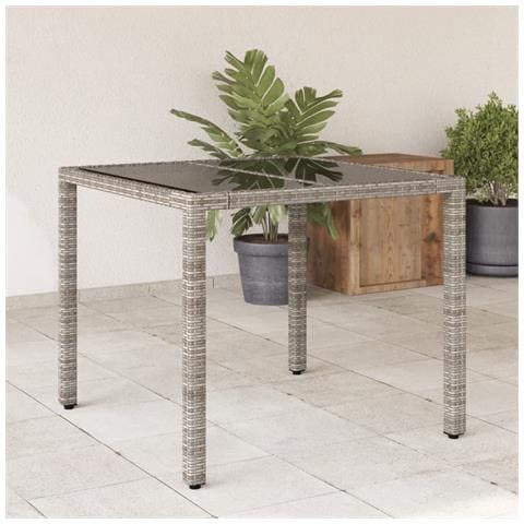 Tavolo Da Giardino Piano In Vetro Grigio 90x90x75 Cm Polyrattan - Foto 1