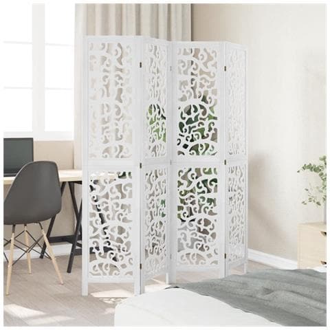 Divisorio Ambienti 4pannelli Bianco Legno Massello Di Paulownia - Foto 3