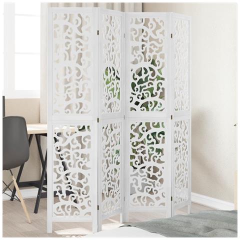 Divisorio Ambienti 4pannelli Bianco Legno Massello Di Paulownia - Foto 1