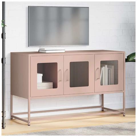 Mobile Tv Rosa 100,5x39x60,5 Cm In Acciaio Laminato A Freddo - Foto 3