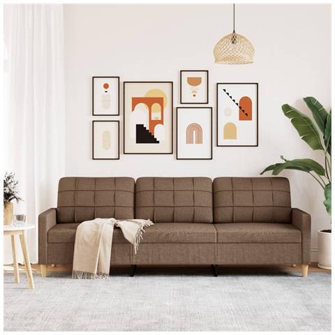 Divano A 3 Posti Marrone 210 Cm In Tessuto - Foto 3