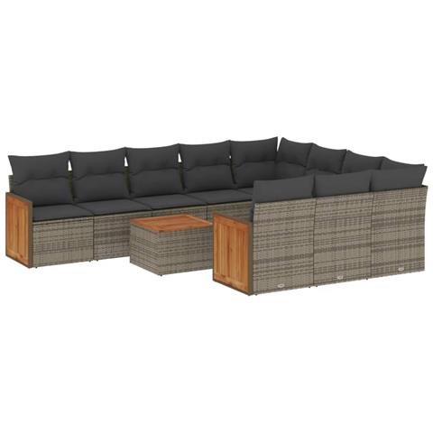 Set Divani Da Giardino 11 Pz Con Cuscini In Polyrattan Grigio - Foto 2