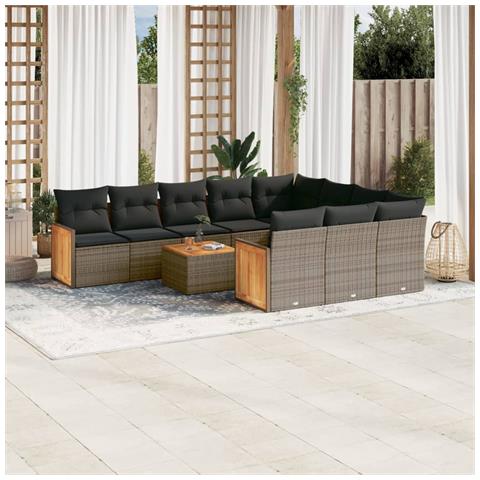Set Divani Da Giardino 11 Pz Con Cuscini In Polyrattan Grigio - Foto 1