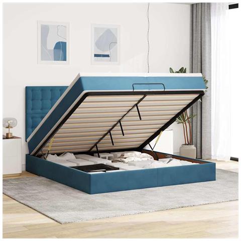 Pouf Letto Con Materassi E Led Blu Scuro 200x200cm Velluto - Foto 1