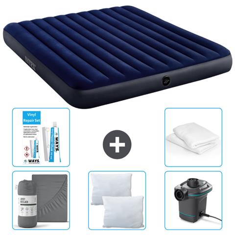 Set Materassino Gonfiabile - 203x183x25 Cm - Blu - Include Accessori Coordinati Cb10 - Foto 1