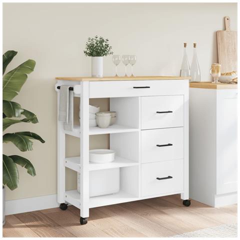 Carrello Da Cucina Monza 84x40x88,5 Cm In Legno Massello Di Pino - Foto 2