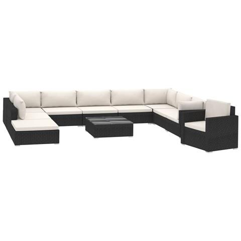 Set Divani Da Giardino 11 Pz Con Cuscini In Polyrattan Nero - Foto 1