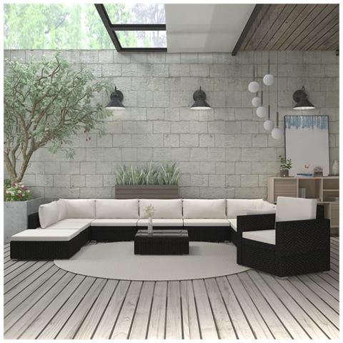 Set Divani Da Giardino 11 Pz Con Cuscini In Polyrattan Nero - Foto 8