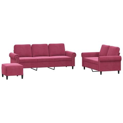 Set di Divani 3 pz con Cuscini Rosso Vino in Velluto - Foto 1
