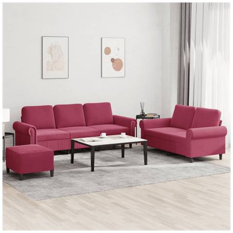 Set di Divani 3 pz con Cuscini Rosso Vino in Velluto - Foto 2