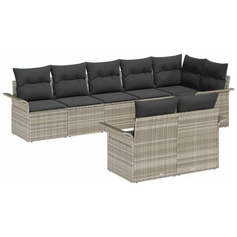 Set di divani da giardino 8 pezzi con cuscini grigio chiaro in polyrattan - Foto 1