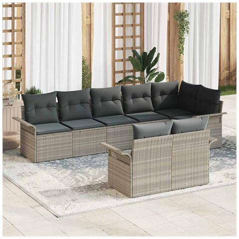 Set di divani da giardino 8 pezzi con cuscini grigio chiaro in polyrattan - Foto 2