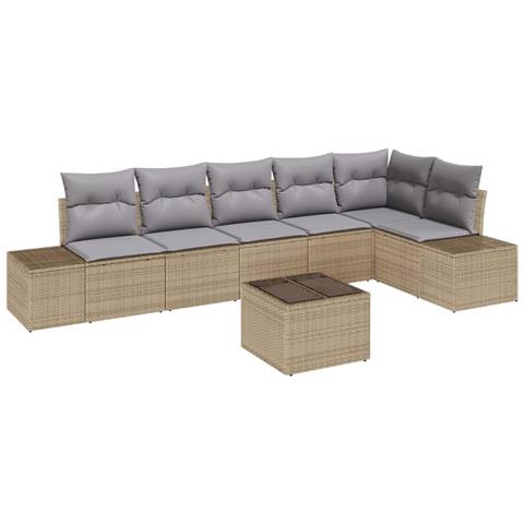 Set di divani da giardino da 7 pezzi con cuscini neri in polyrattan - Foto 1