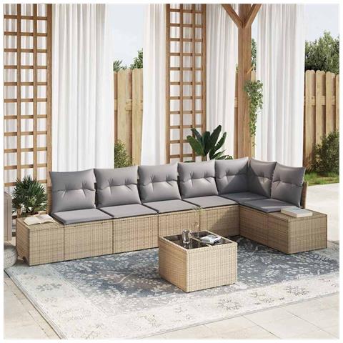 Set di divani da giardino da 7 pezzi con cuscini neri in polyrattan - Foto 2