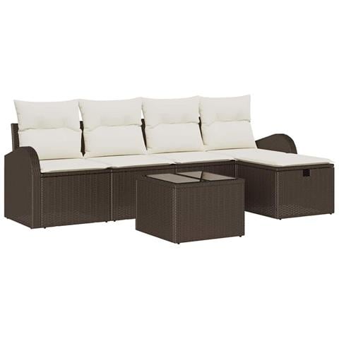 Set divano da giardino  6 pezzi con cuscini marrone polyrattan, Divano da giardino 2 posti  con stoccaggio e cuscini marrone polyrattan - Foto 1