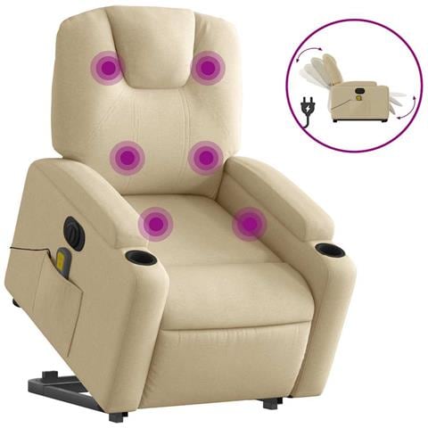 Poltrona Alzapersona Massaggiante Elettrica Crema in Tessuto - Foto 1