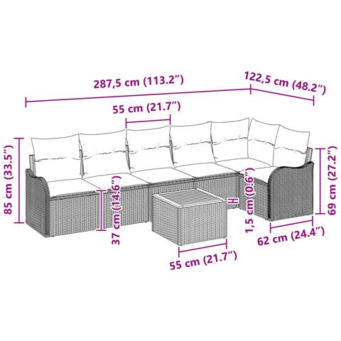 Set di Divani da Giardino 7 Pezzi con Cuscini Beige in Rattan Sintetico, Divano da Giardino 2 Posti con Cuscini Beige in Rattan Sintetico - Foto 9