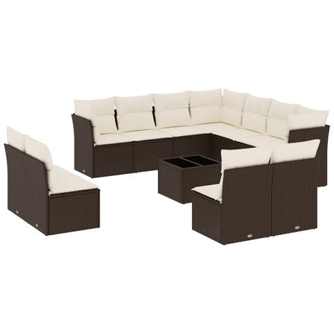 Set Divani da Giardino 12 pz con Cuscini Marrone in Polyrattan - Foto 1