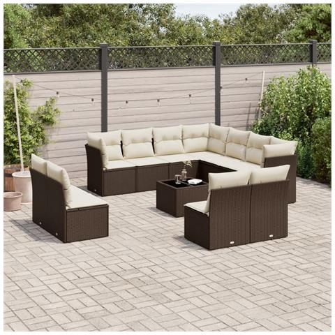 Set Divani da Giardino 12 pz con Cuscini Marrone in Polyrattan - Foto 2