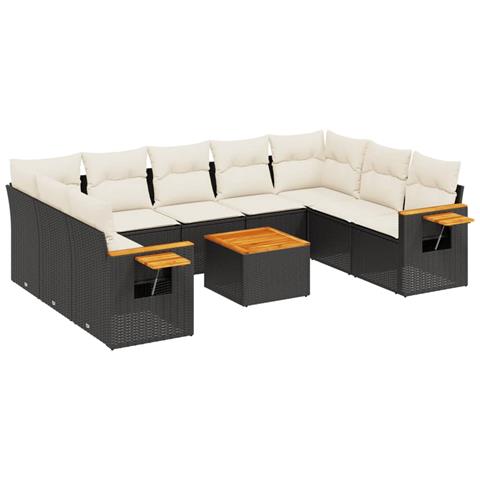 Set Divani da Giardino 10pz con Cuscini in Polyrattan Nero - Foto 1