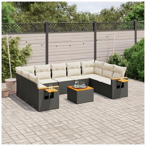 Set Divani da Giardino 10pz con Cuscini in Polyrattan Nero - Foto 2