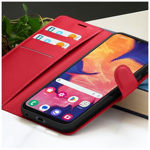 Custodia A Portafoglio Per Galaxy A10 Con Funzione Supporto E Linguetta Magnetica, Rosso - Foto 5