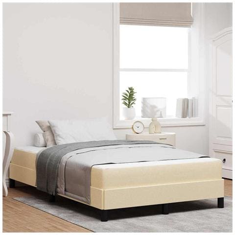 Letto a molle con materasso Crema 140 x 190 cm Tessuto - Foto 2
